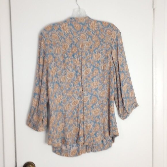 Soft Surroundings Blue & Tan Floral Botanical Print Ruffle Top - Picture 5 of 7